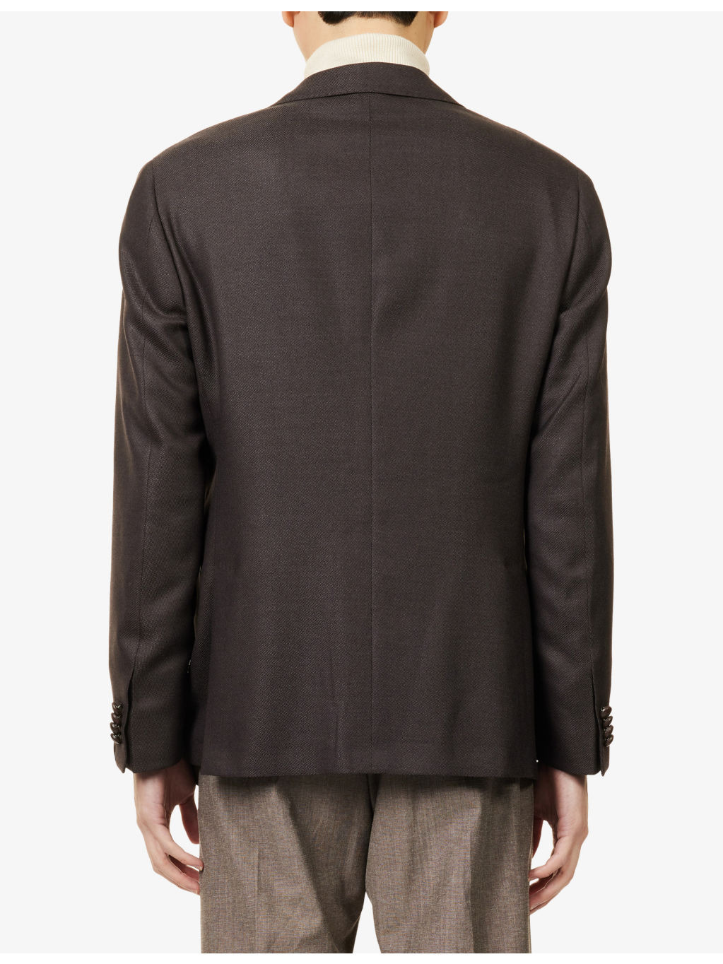 Notched-Lapel Long-Sleeve Wool Blend Jacket - 4