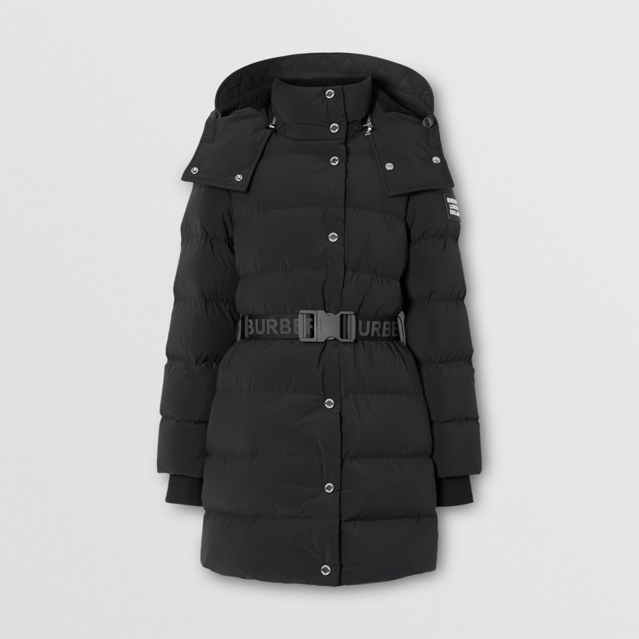 Detachable Hood Belted Puffer Coat - 1