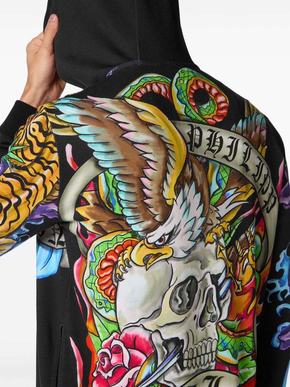 tattoo-print zip-up hoodie - 6