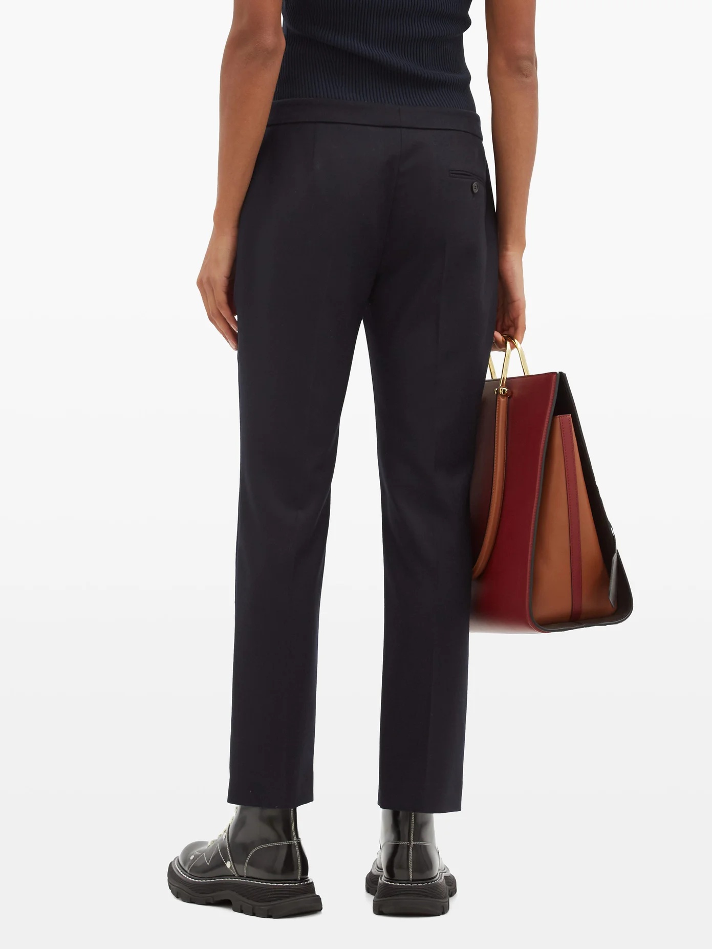 Tailored wool-flannel straight-leg trousers - 5