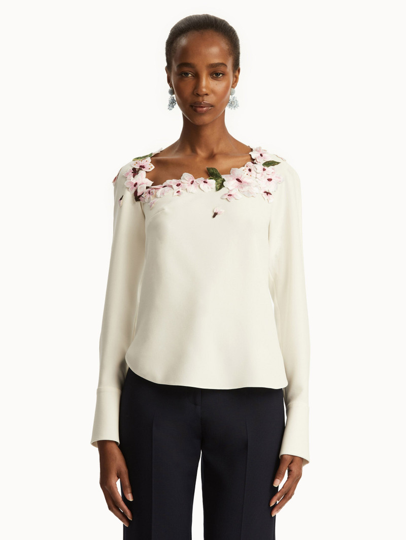 Oscar de la Renta CHERRY BLOSSOM EMBROIDERED BLOUSE outlook