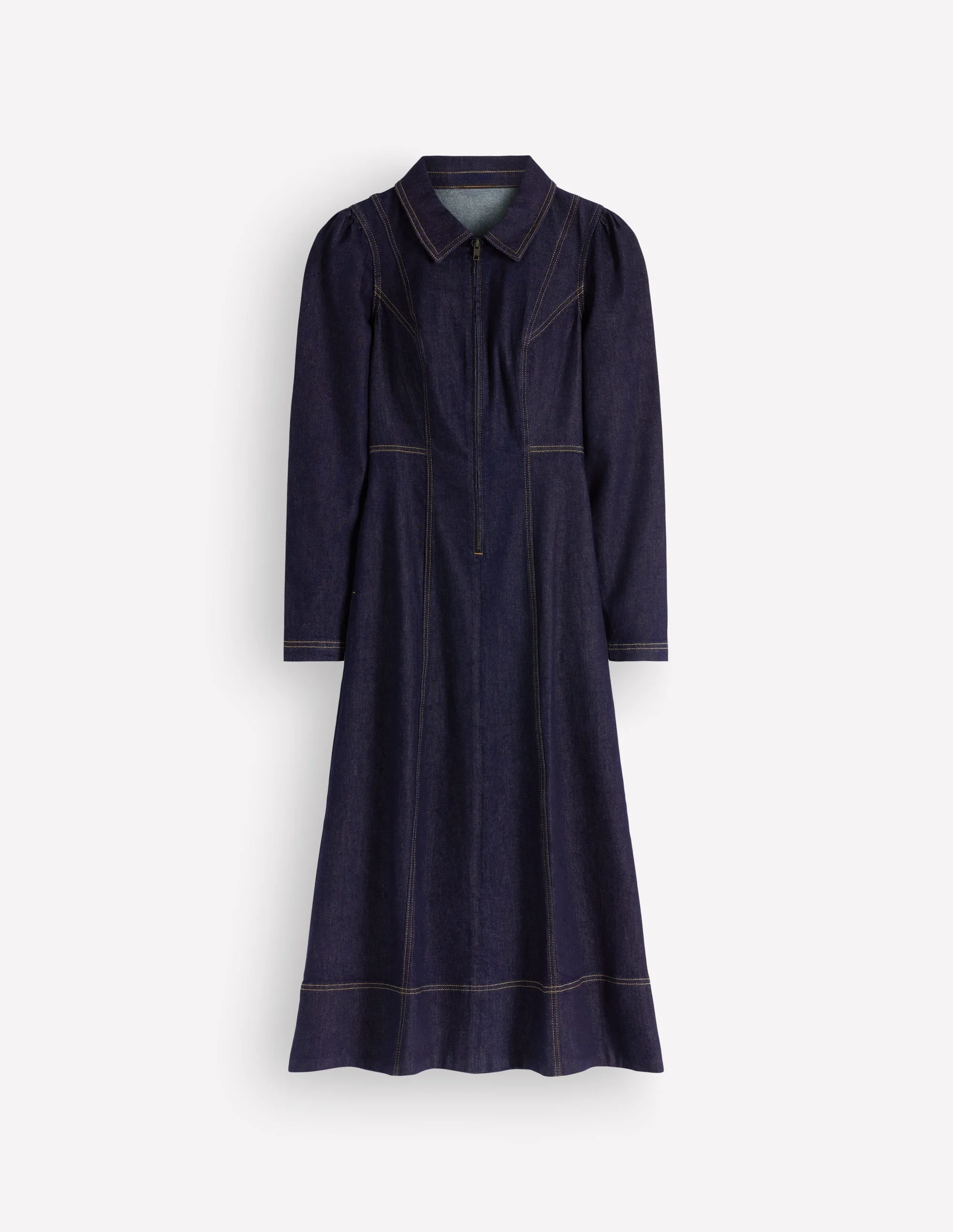 Una Collared Denim Midi Dress-Dark Vintage Denim - 1