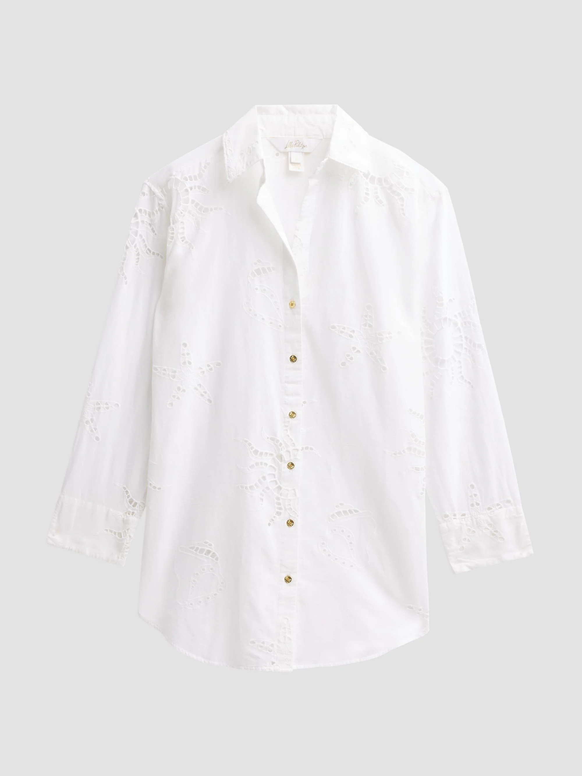 Women's Kwitney Eyelet Cotton Cover-Up Shirt - Resort White - 1