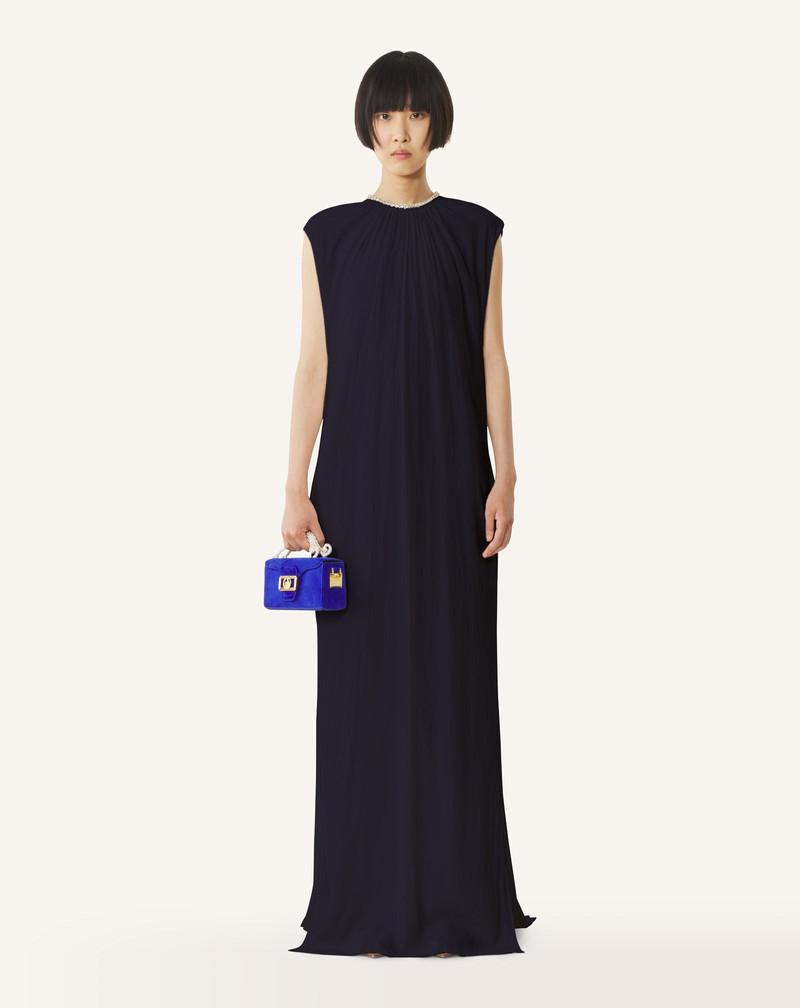 Lanvin BLUE EMBROIDERED DRESS IN CHARMEUSE outlook