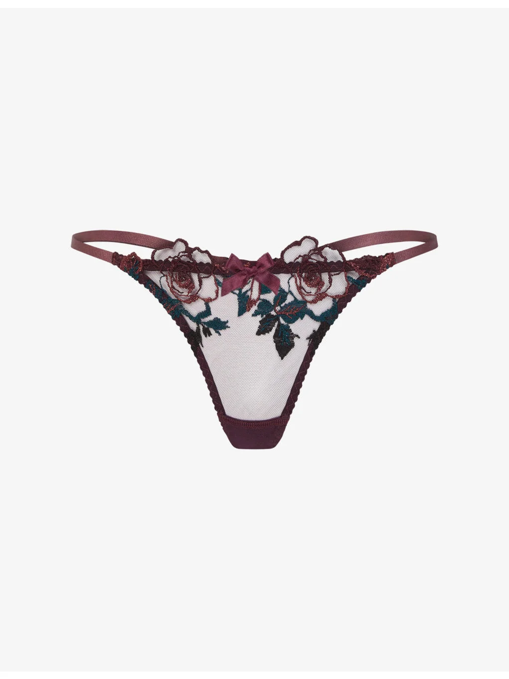Callypso Floral-Embroidered Mesh Thong - 1