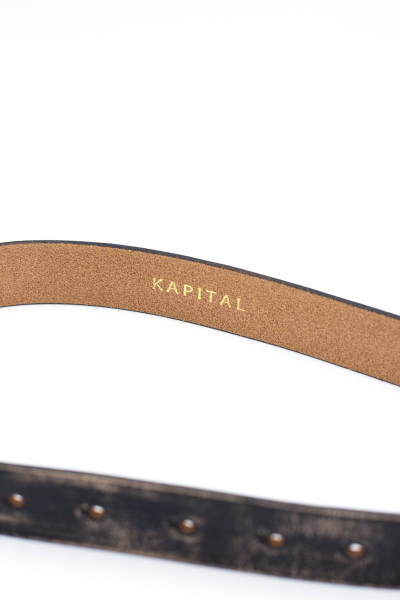 Oil Leather Studs DISCO Buckle Belt - Brown 3