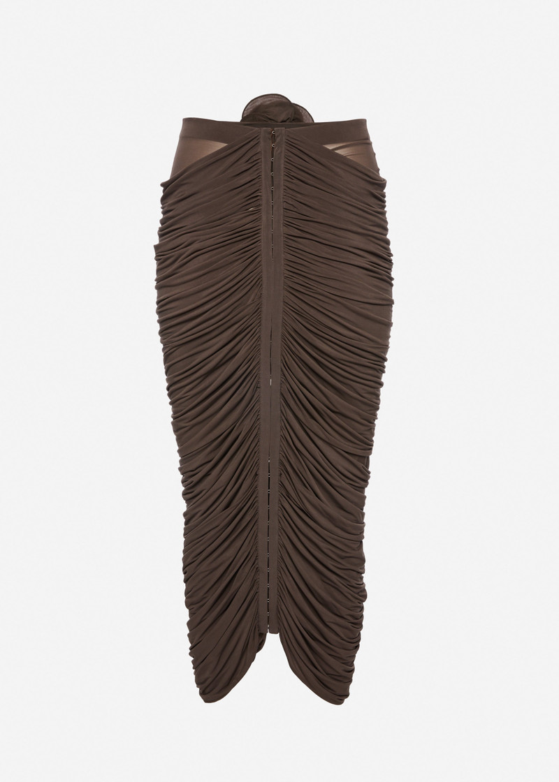 Draped flower-detail midi skirt in brown 2