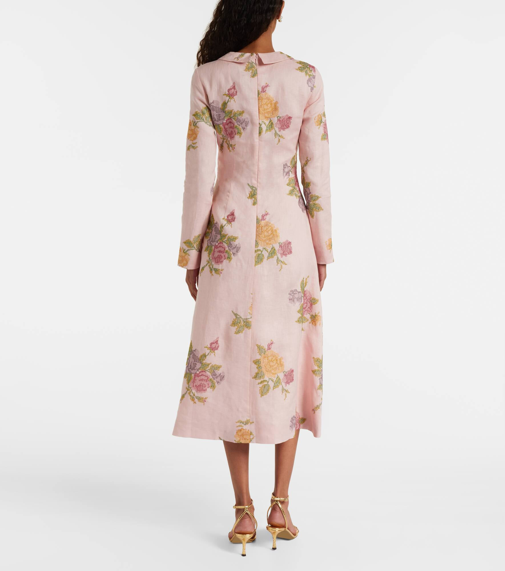 Floral linen midi dress - 3