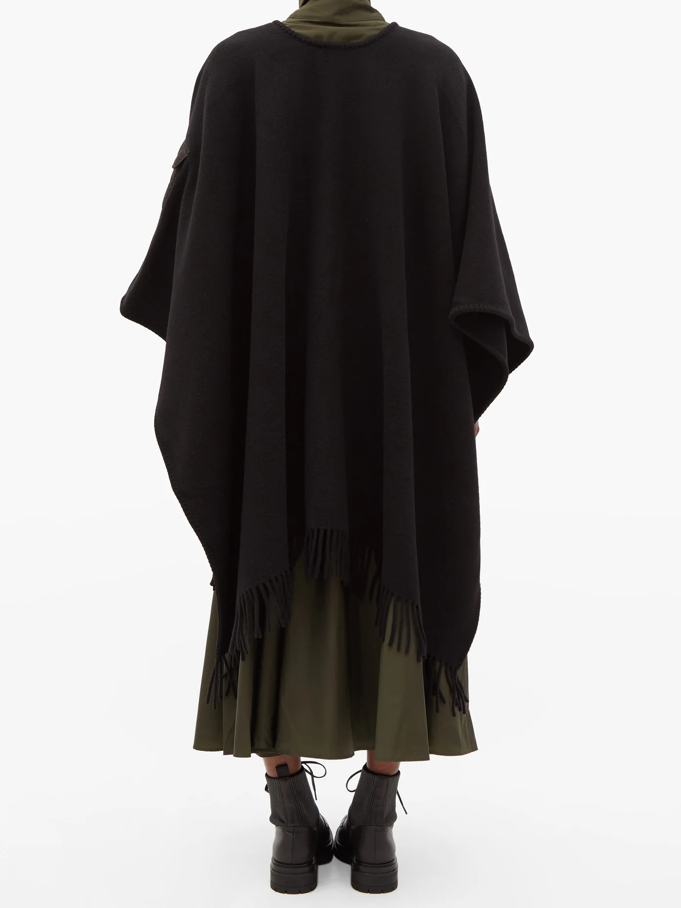 Logo-patch belted wool poncho - 5