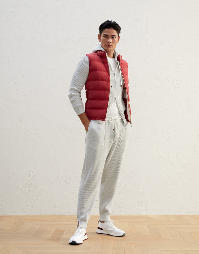 Brunello Cucinelli Heat welded down vest in bonded nylon with packable hood outlook