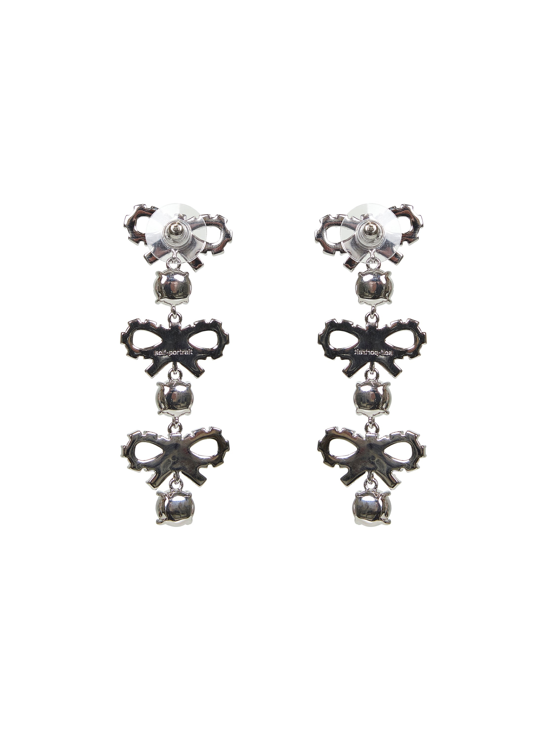 Silver micro bow crystal tiered earrings - 2