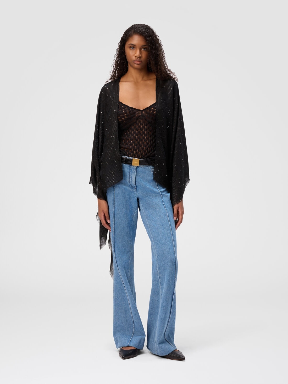Viscose blend cape with luminous details - 3