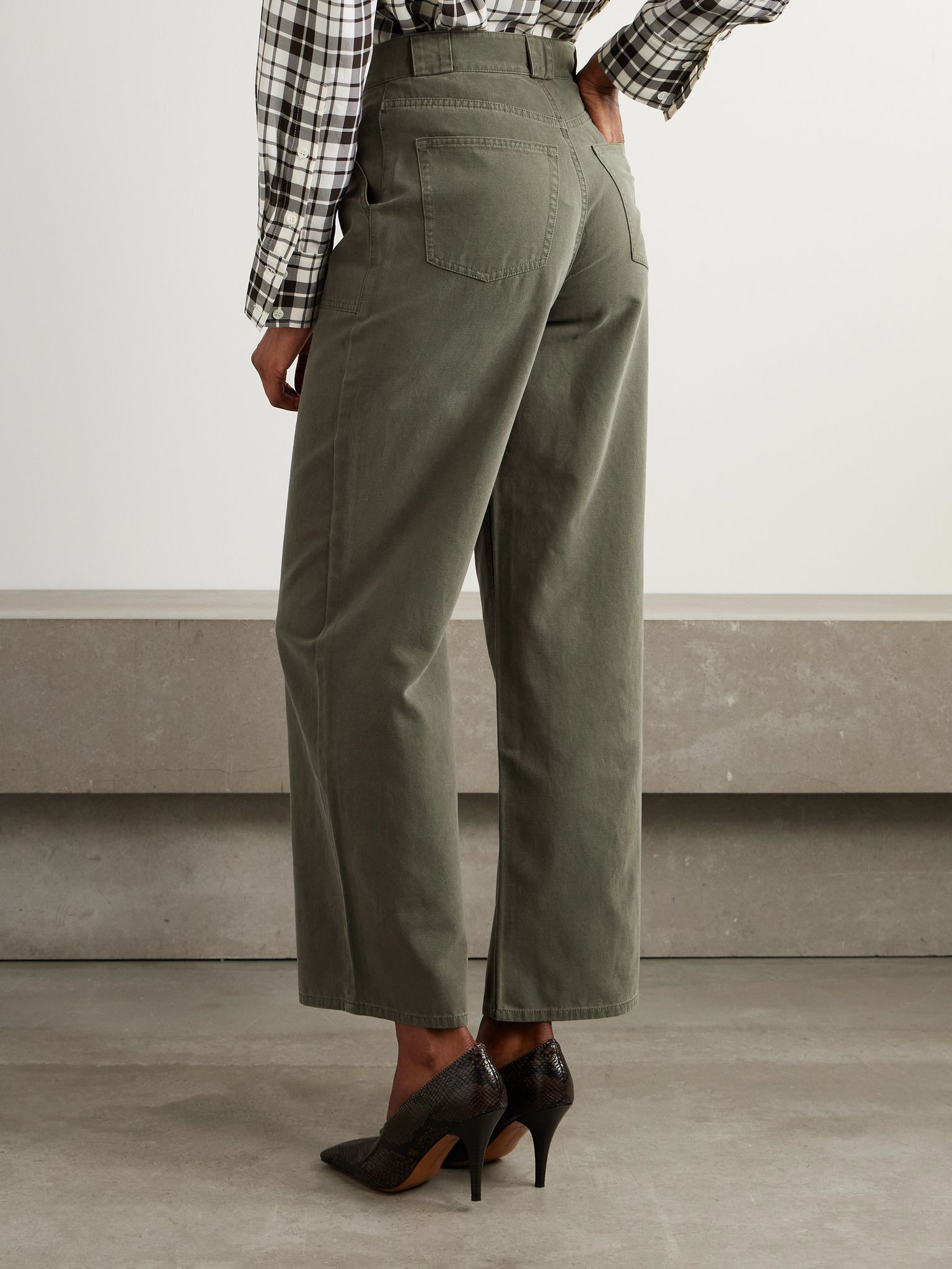 Grayson cropped cotton-canvas wide-leg pants Army green - 4