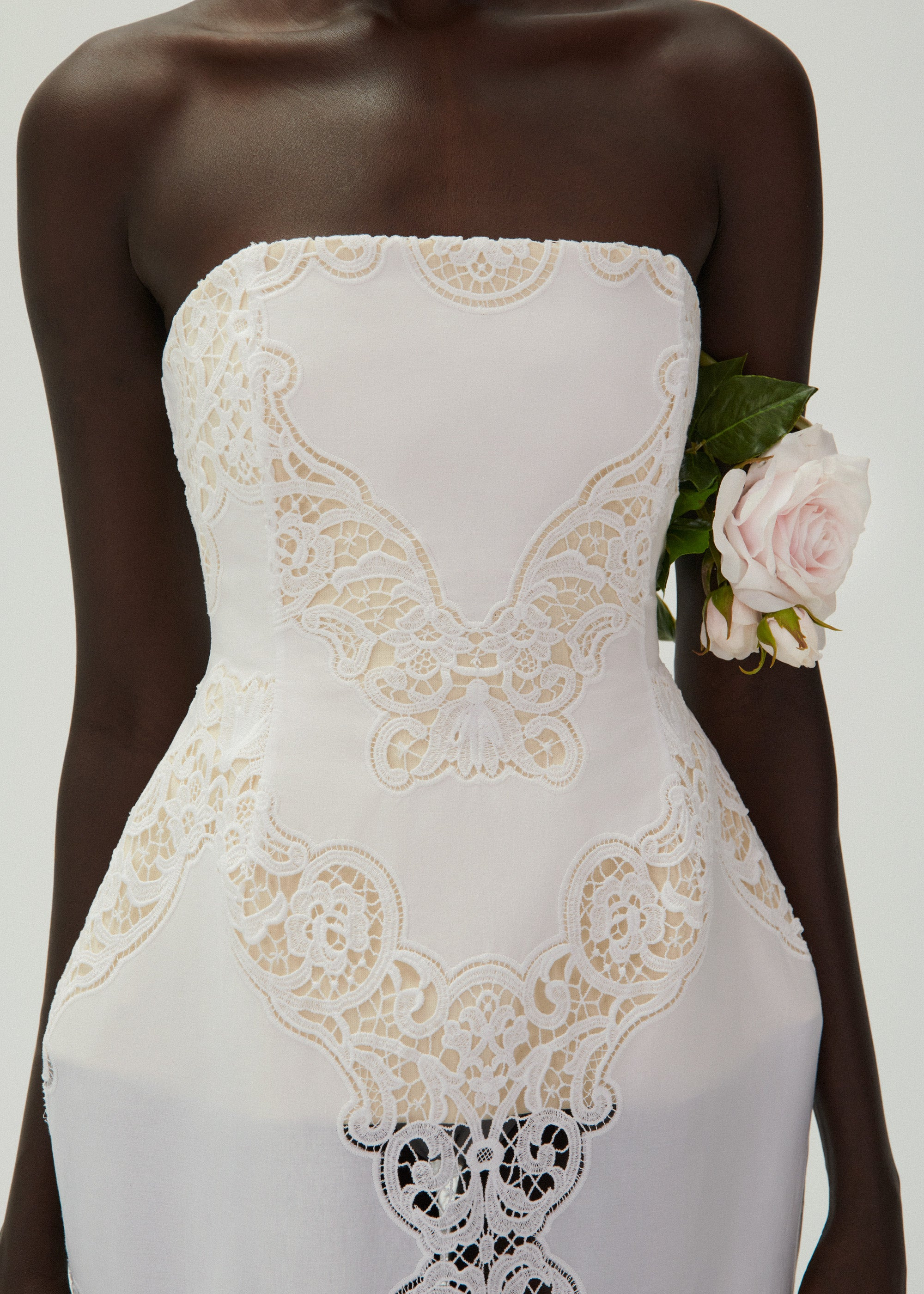 Strapless hourglass lace corset midi dress in white - 6