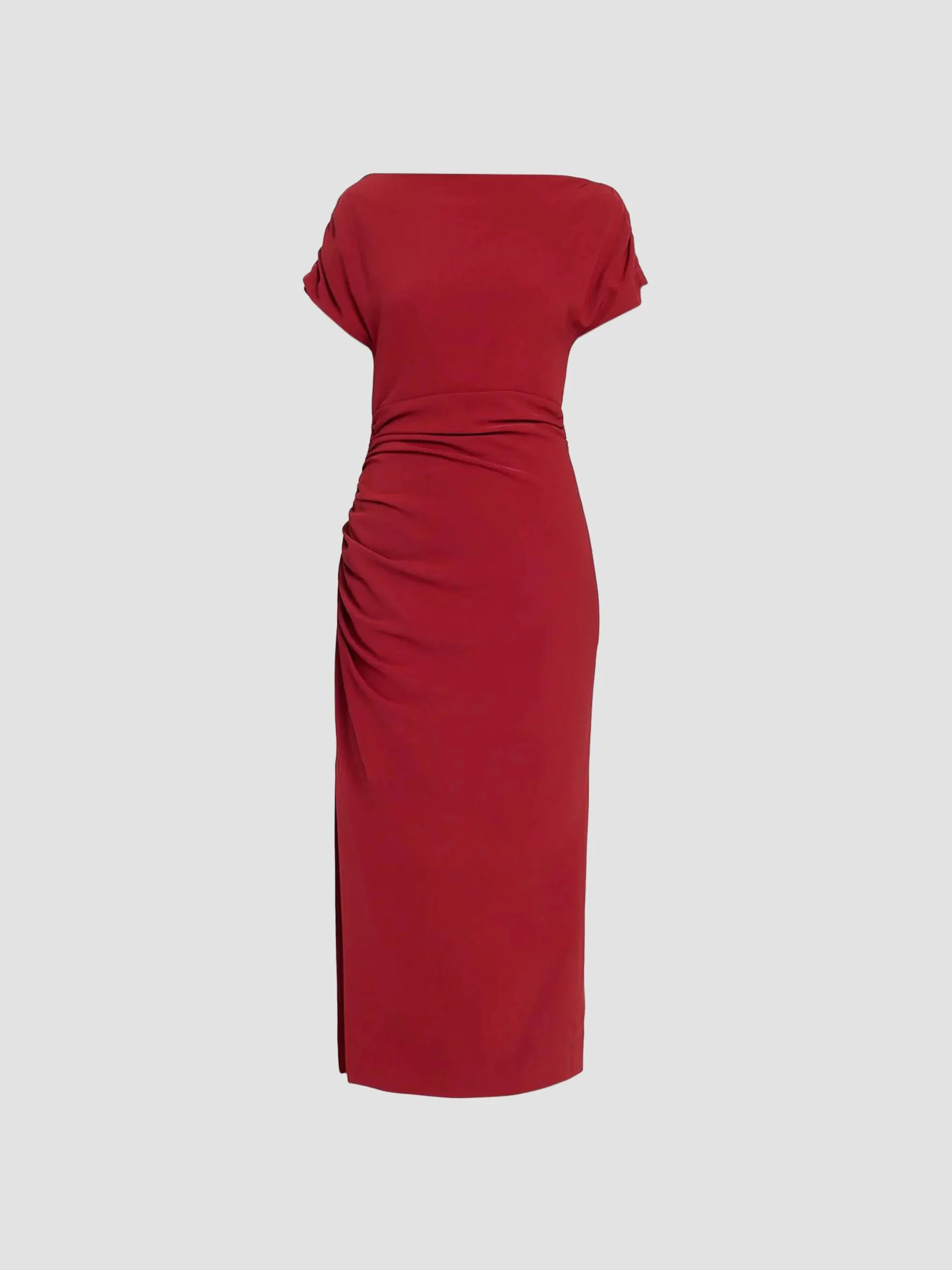 Women's Side Ruched Crêpe Midi Dress - Wine - 1
