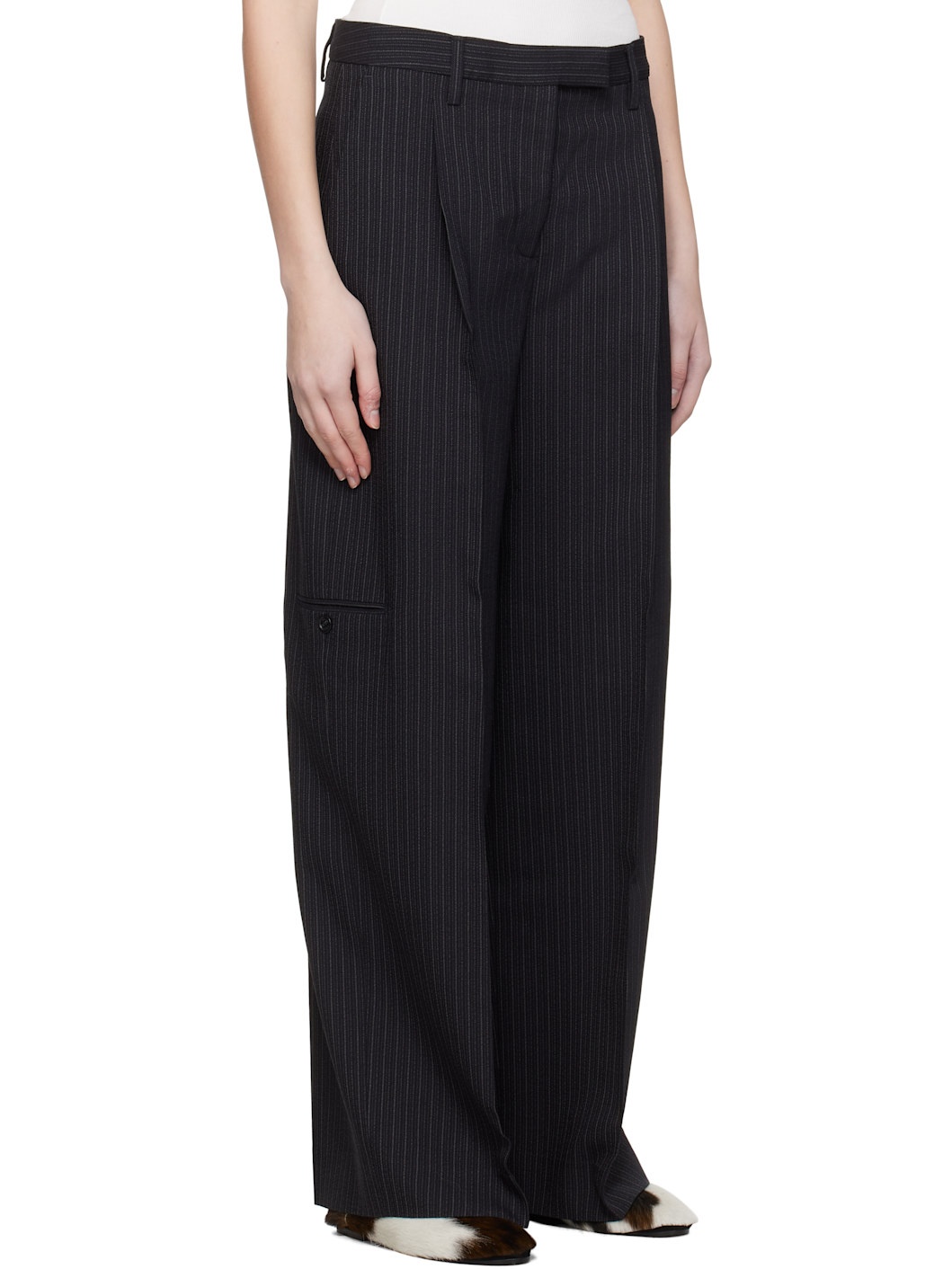 Black Tailored Pinstripe Trousers - 2