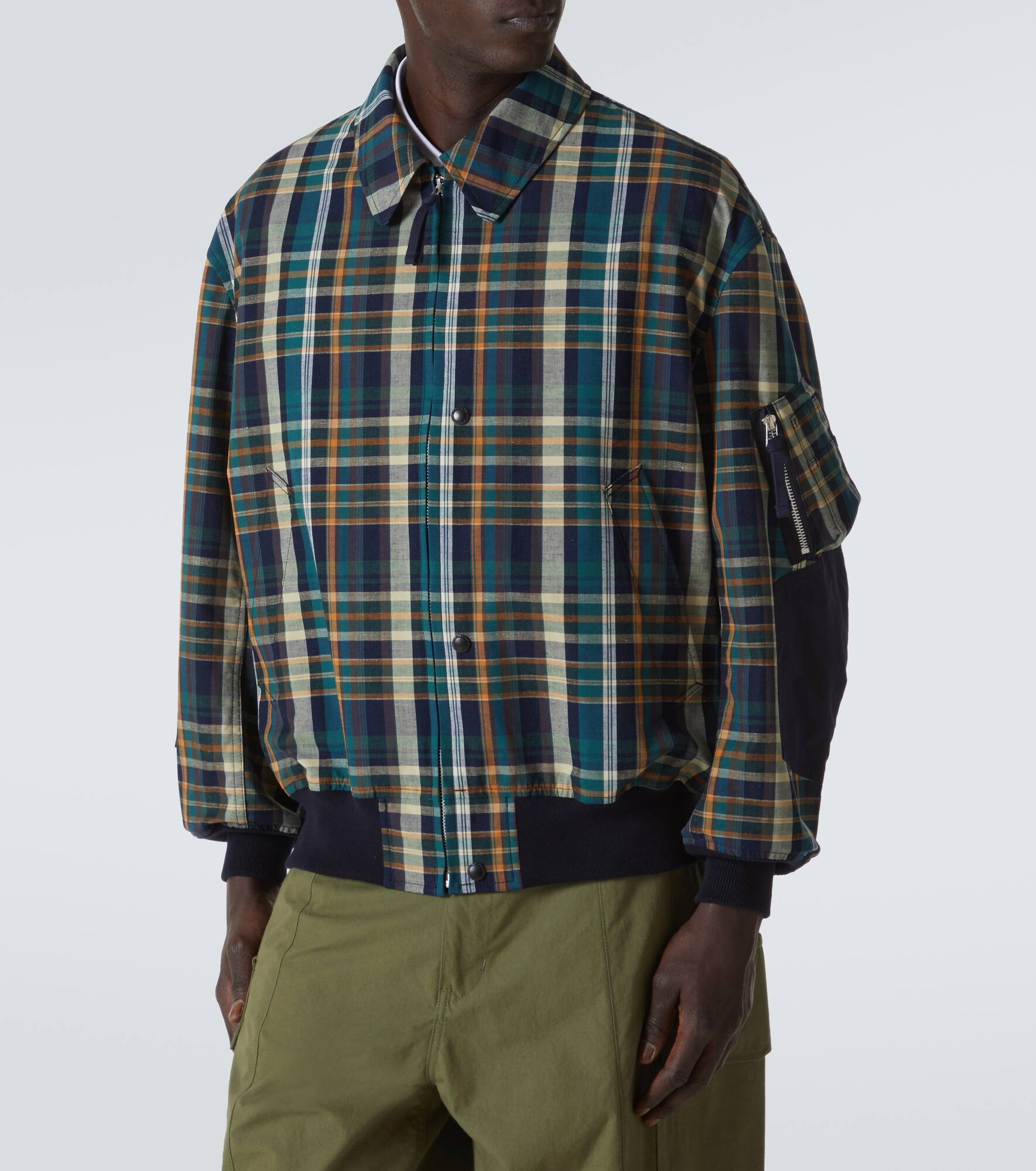 Checked cotton and linen blouson - 3