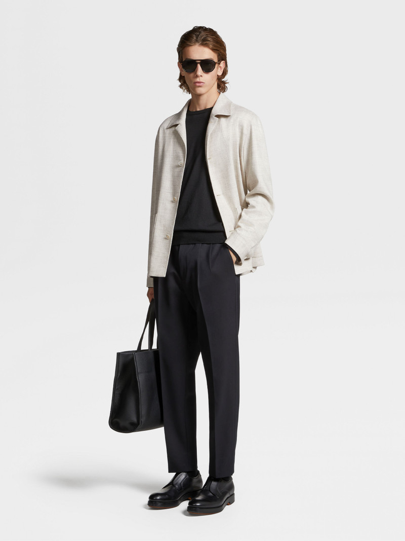 BLACK COTTON AND WOOL DOUBLE PLEAT PANTS 6