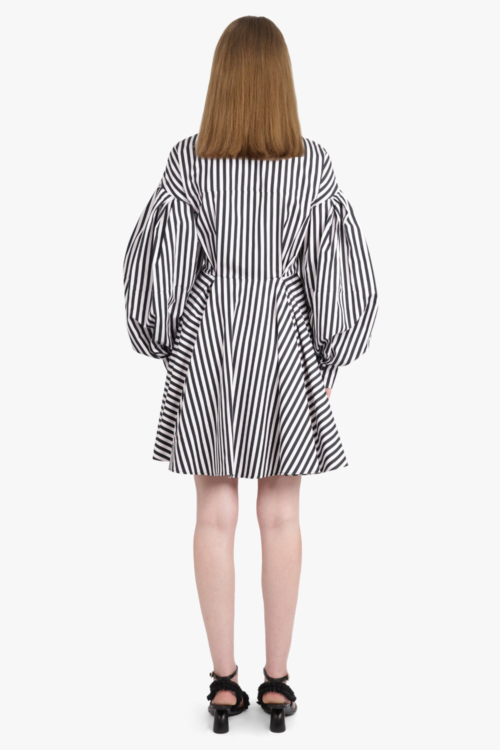 STRIPE L/S MIDI SHIRT DRESS WITH BALLOON SLEEVES | BLACK/WHITE - 4