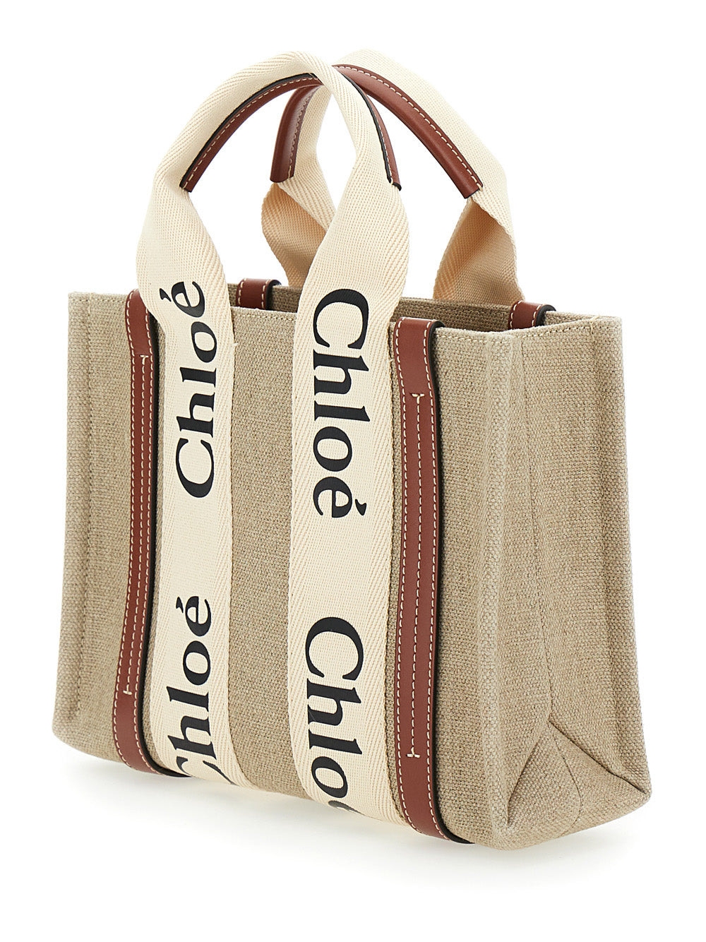 Chloé Women 'Woody' Brown Tote Bag With Branded Ribbons In Canvas And Leather Woman - 2