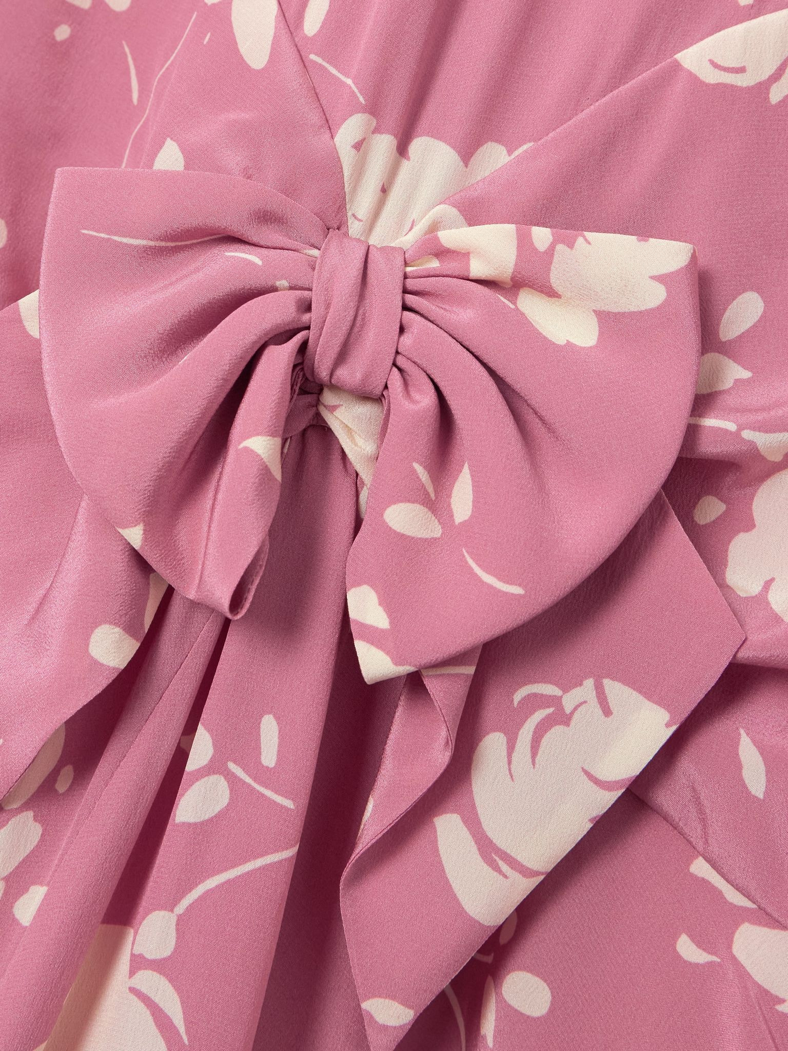 Bow-embellished gathered floral-print silk-georgette midi dress Pink - 4