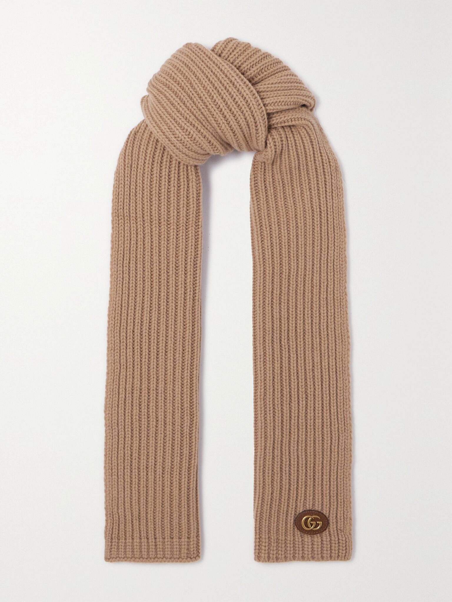 Ribbed wool and cashmere-blend scarf Camel - 1