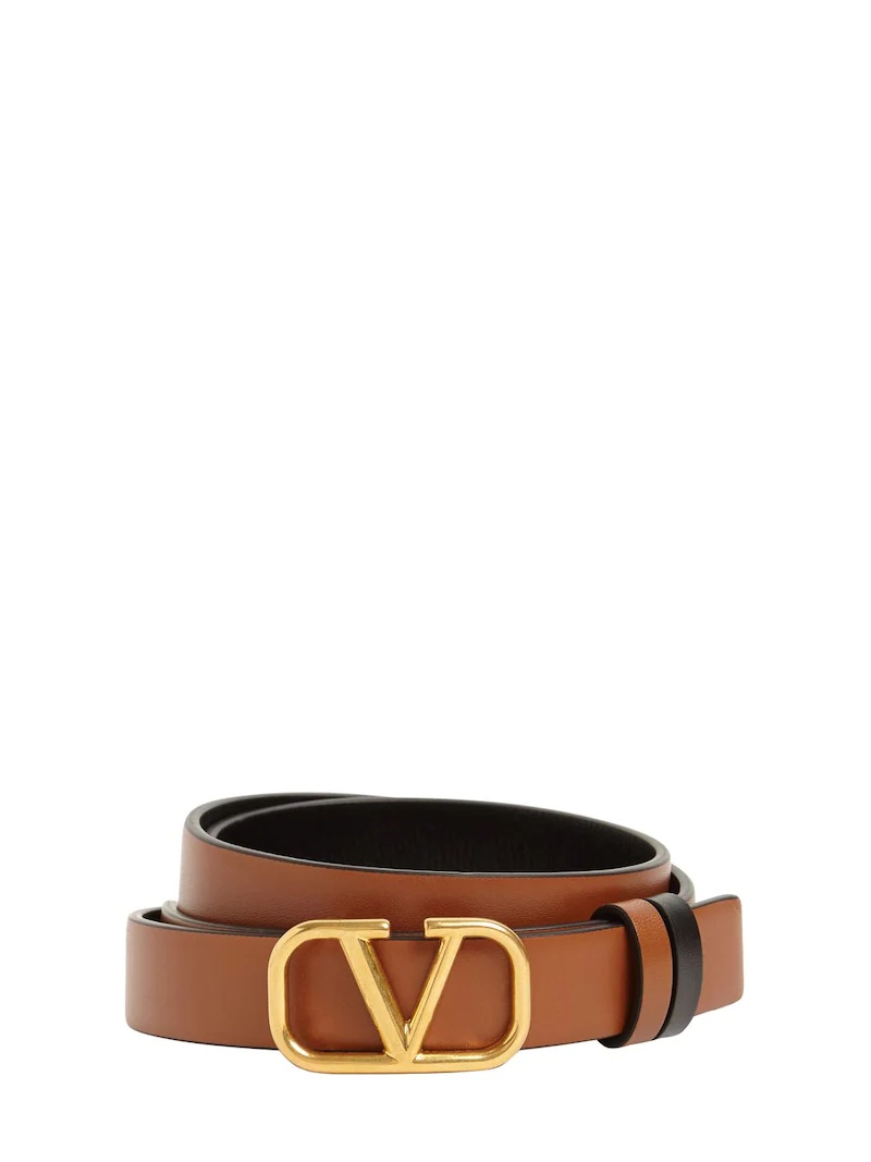 2CM REVERSIBLE V LOGO LEATHER BELT - 1