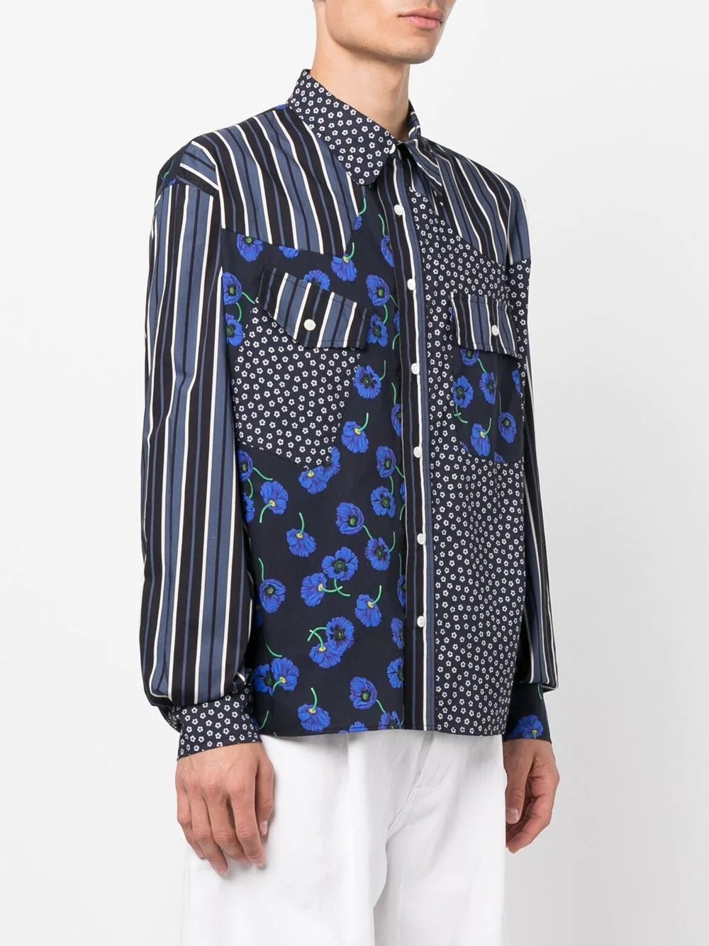 poppy-print panel detail shirt - 3