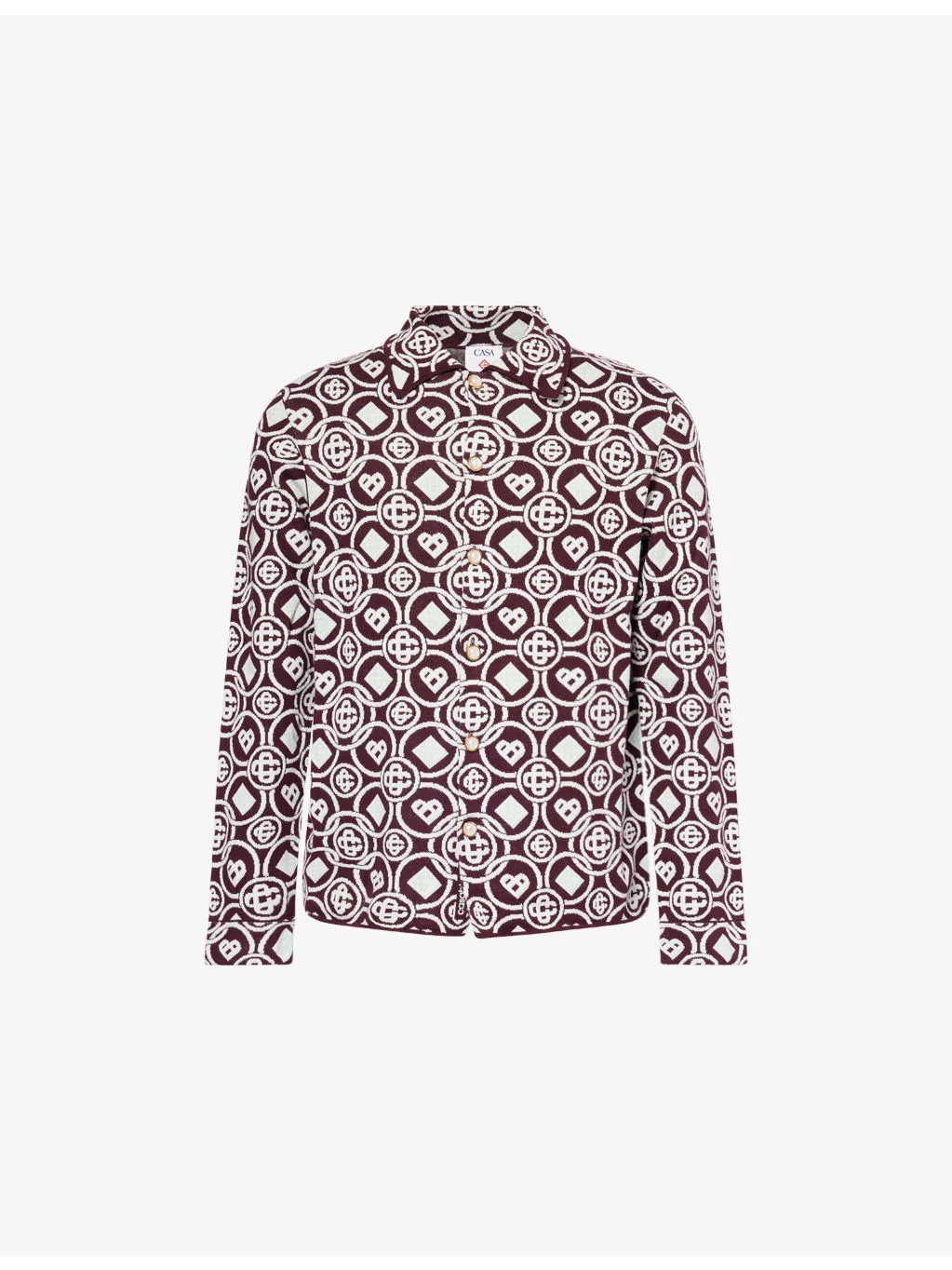 Spread-Collar Monogram Cotton-Knit Shirt - 1