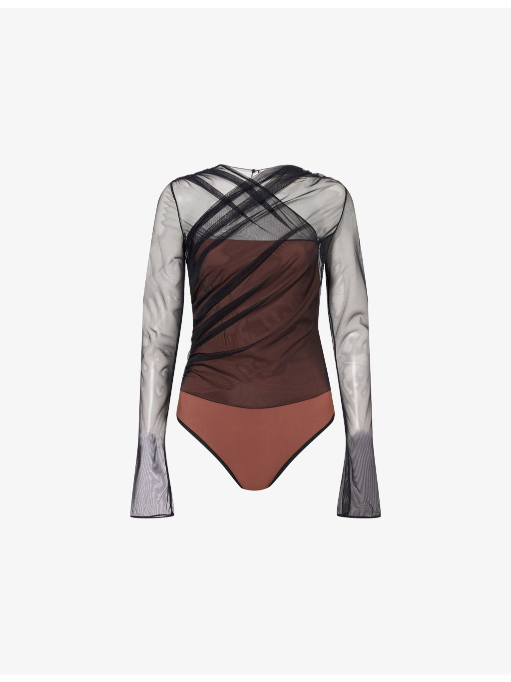 Draped Long-Sleeves Stretch-Wove Bodysuit - 1