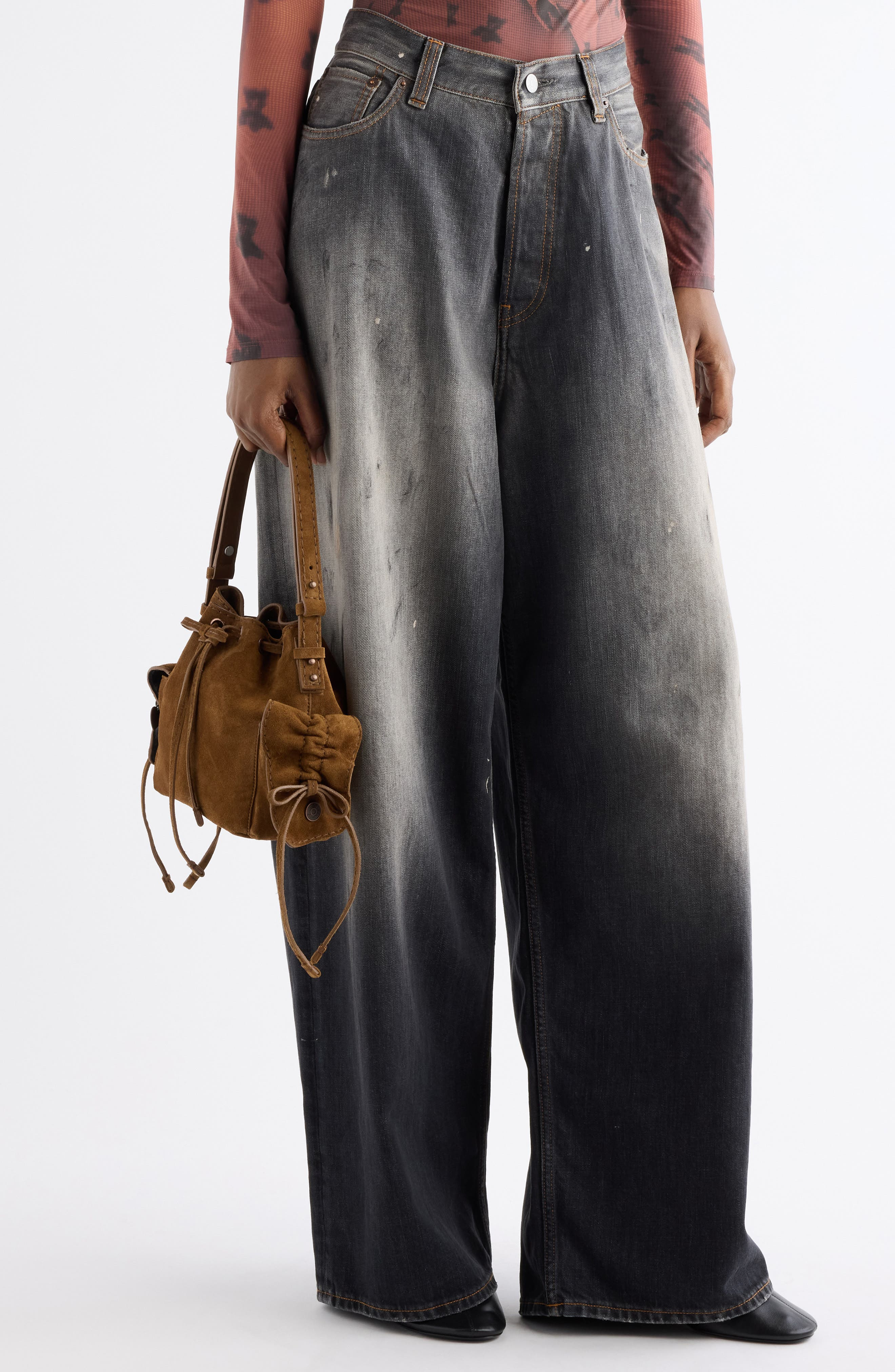 Acne Studios Mini Multipocket Suede Bucket Bag in Cognac Brown at Nordstrom - 2