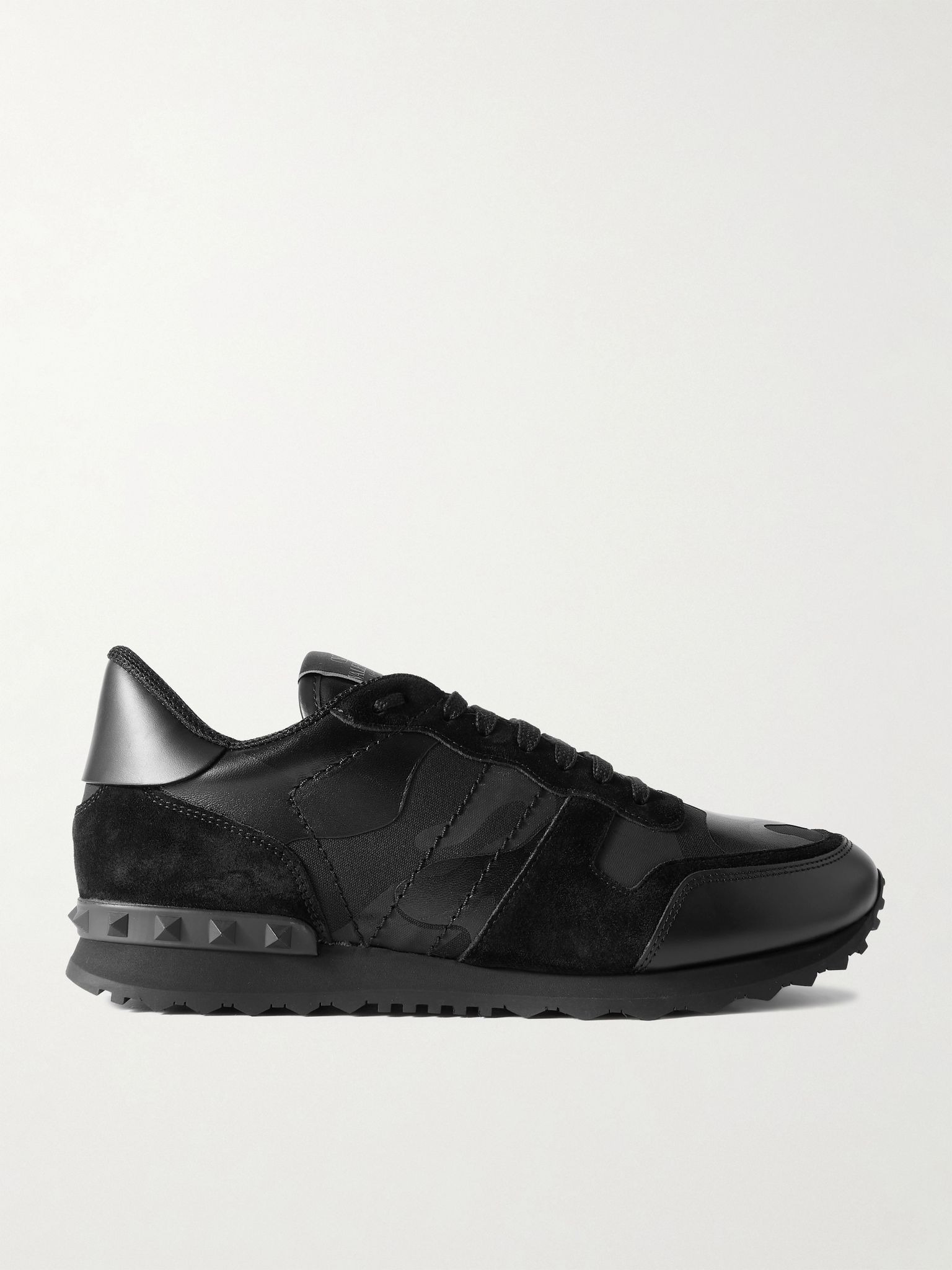 Rockrunner Studded Leather, Suede and Canvas Sneakers Black - 1