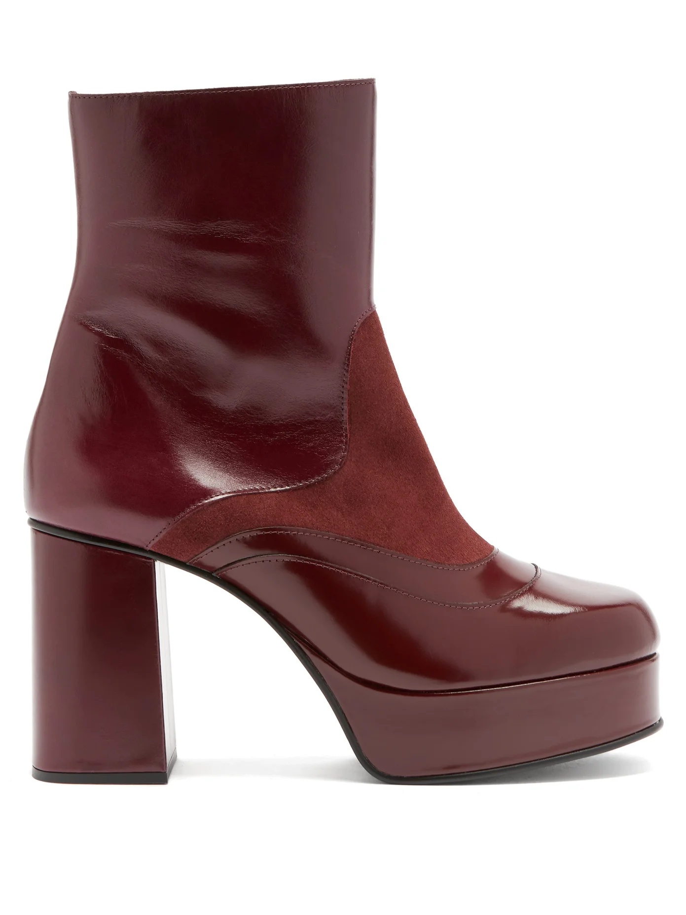 Suede-panel platform leather ankle boots - 1