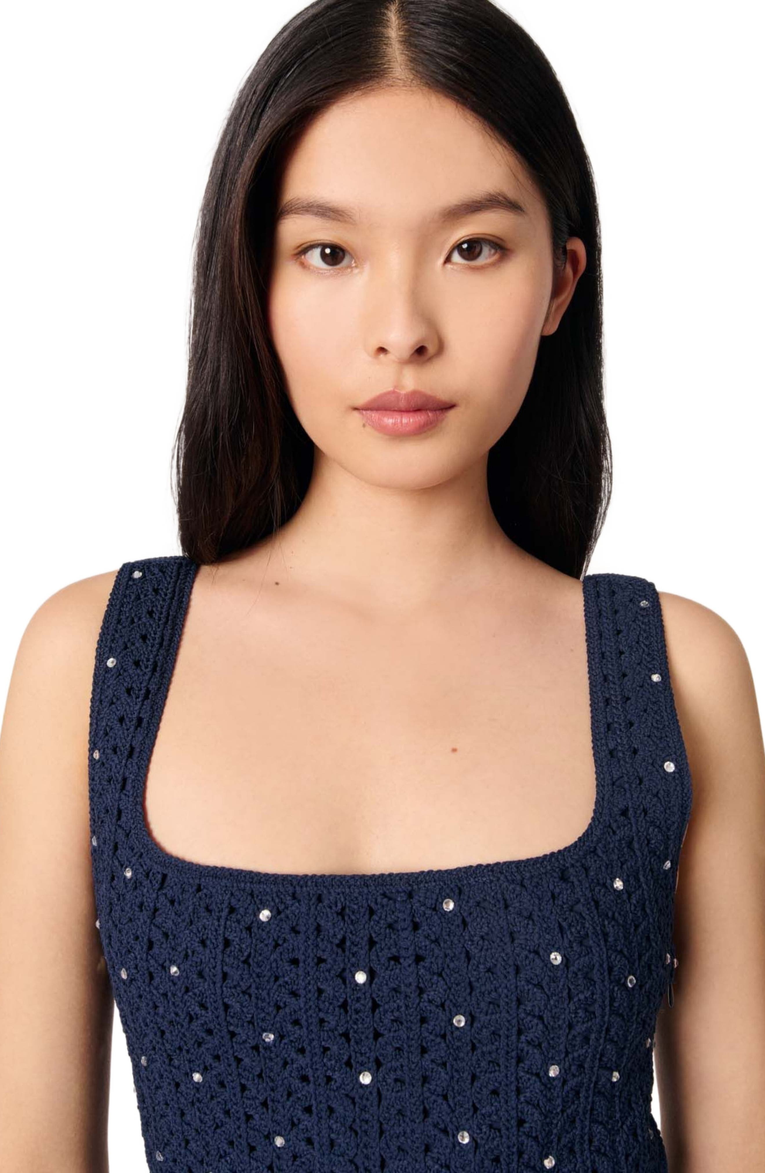 maje Rhinestone crochet short dress in Navy at Nordstrom - 4