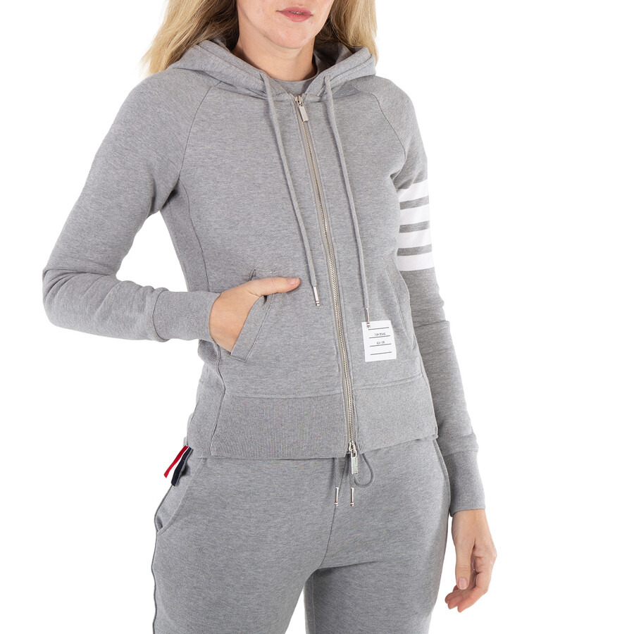 Thom Browne Grey 4-Bar Loopback Full Zip Hoodie - 1