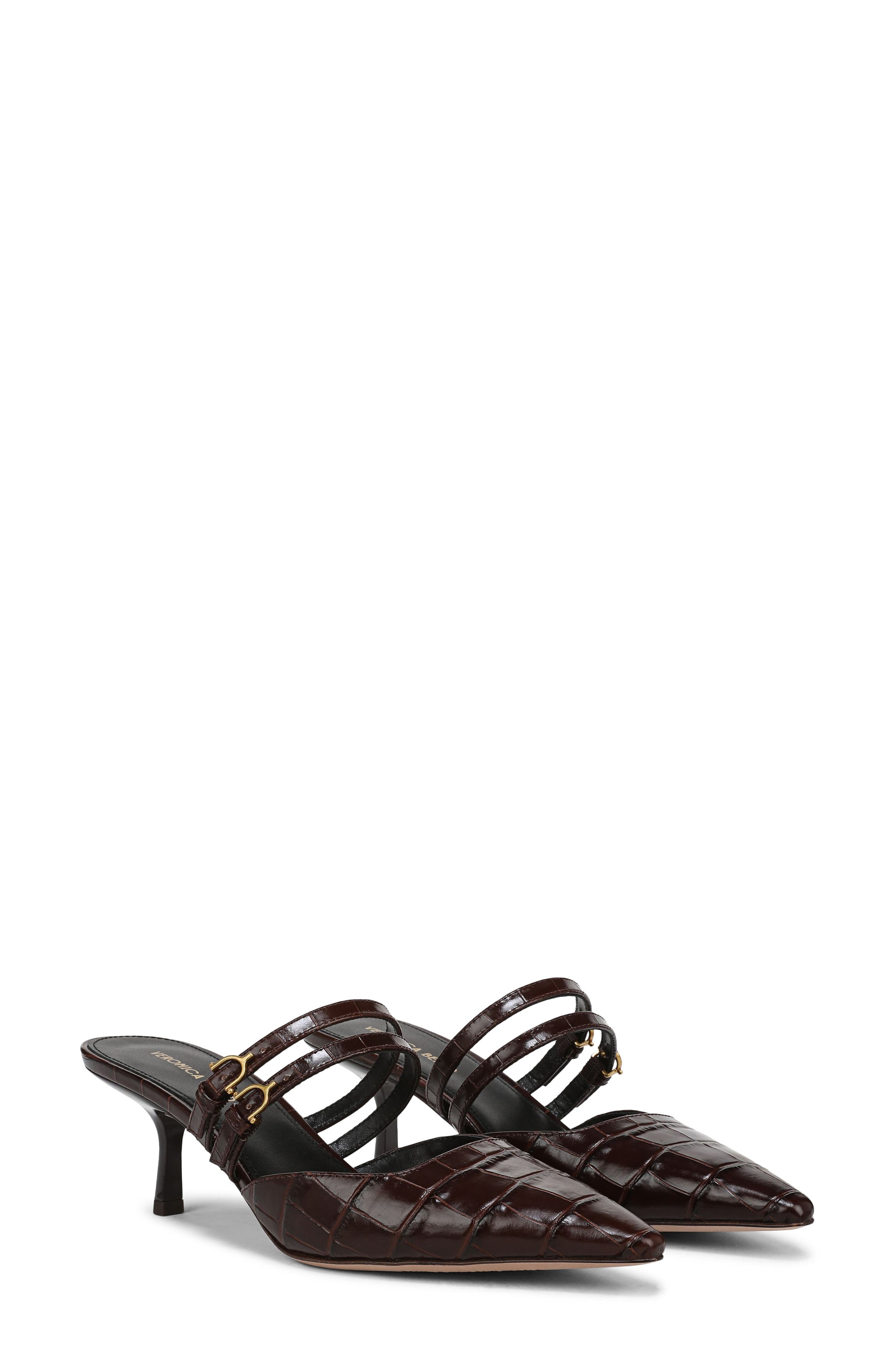 Veronica Beard Corrie Croc Embossed Pointed Toe Pump in Chocolate at Nordstrom - 9