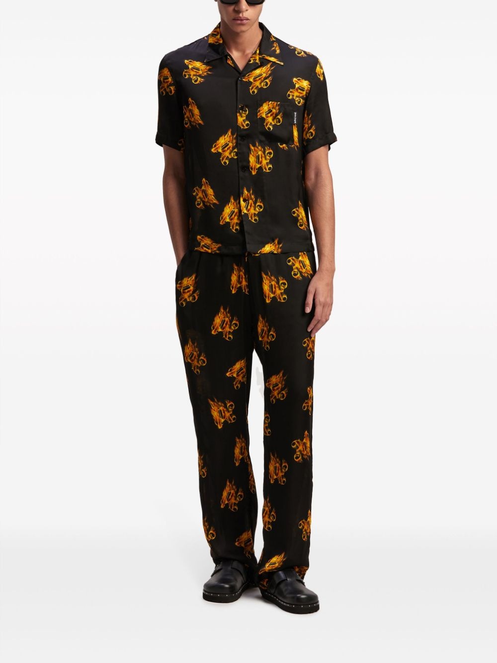 Burning logo-print straight-leg trousers - 2