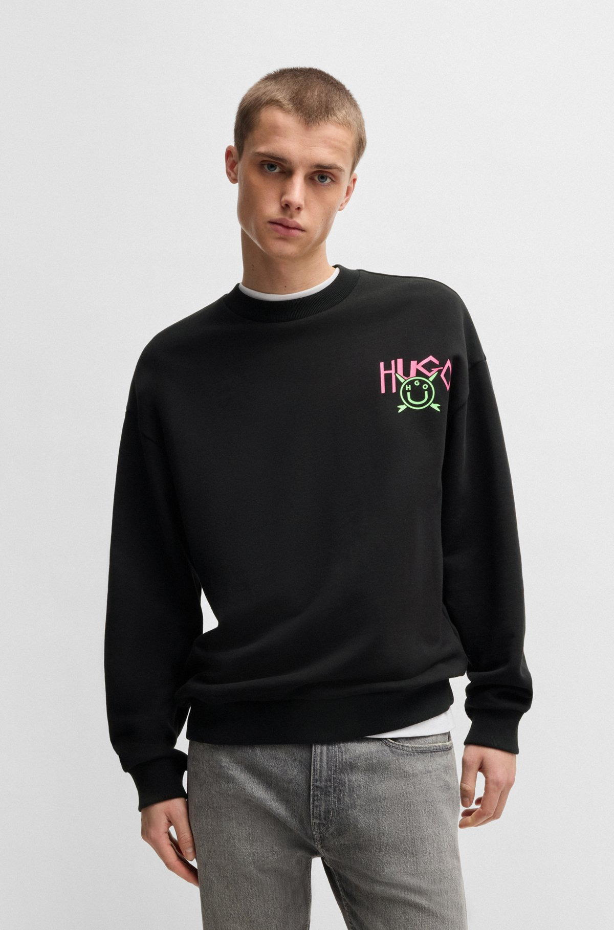 COTTON-TERRY SWEATSHIRT WITH HAPPY HUGO LOGO - 2