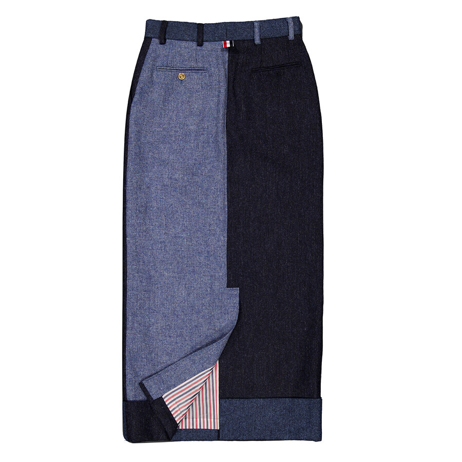 Thom Browne Ladies Navy Fun-Mix Donegal Tweed Sack Trouser Skirt - 6