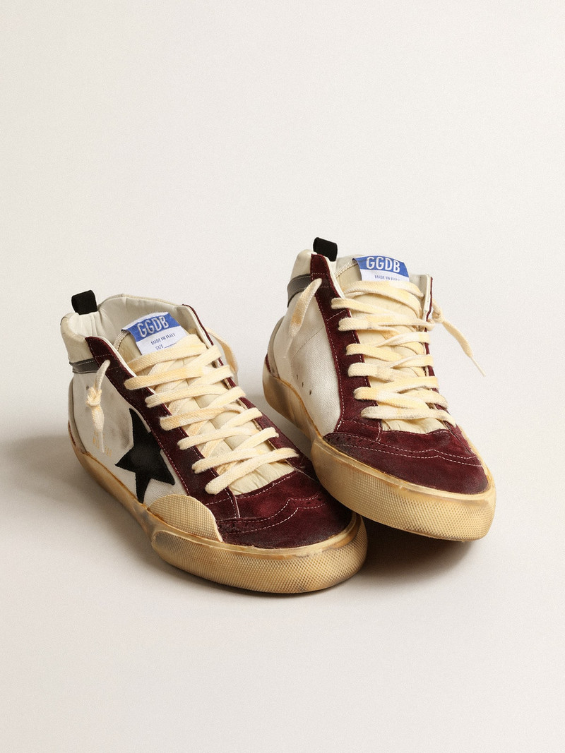 Golden Goose Mid Star in nappa with black suede star and wine-red inserts outlook