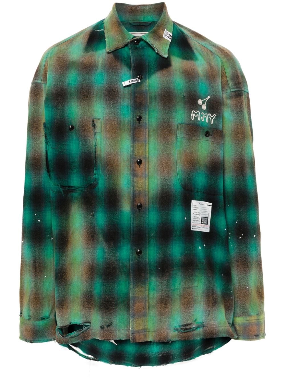 distressed check-print shirt - 1