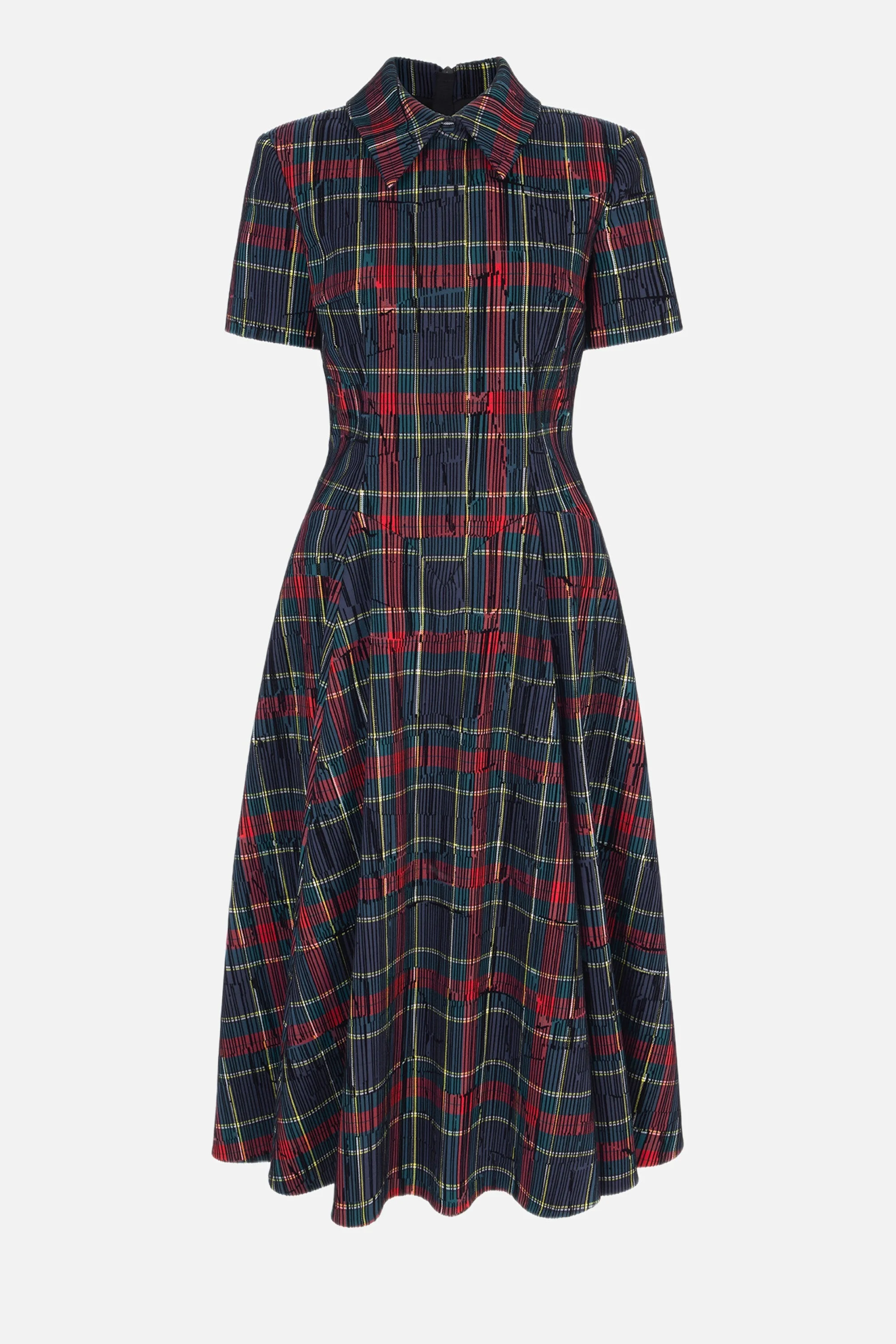 Jody Dress in Red & Green Flocked Check - 1