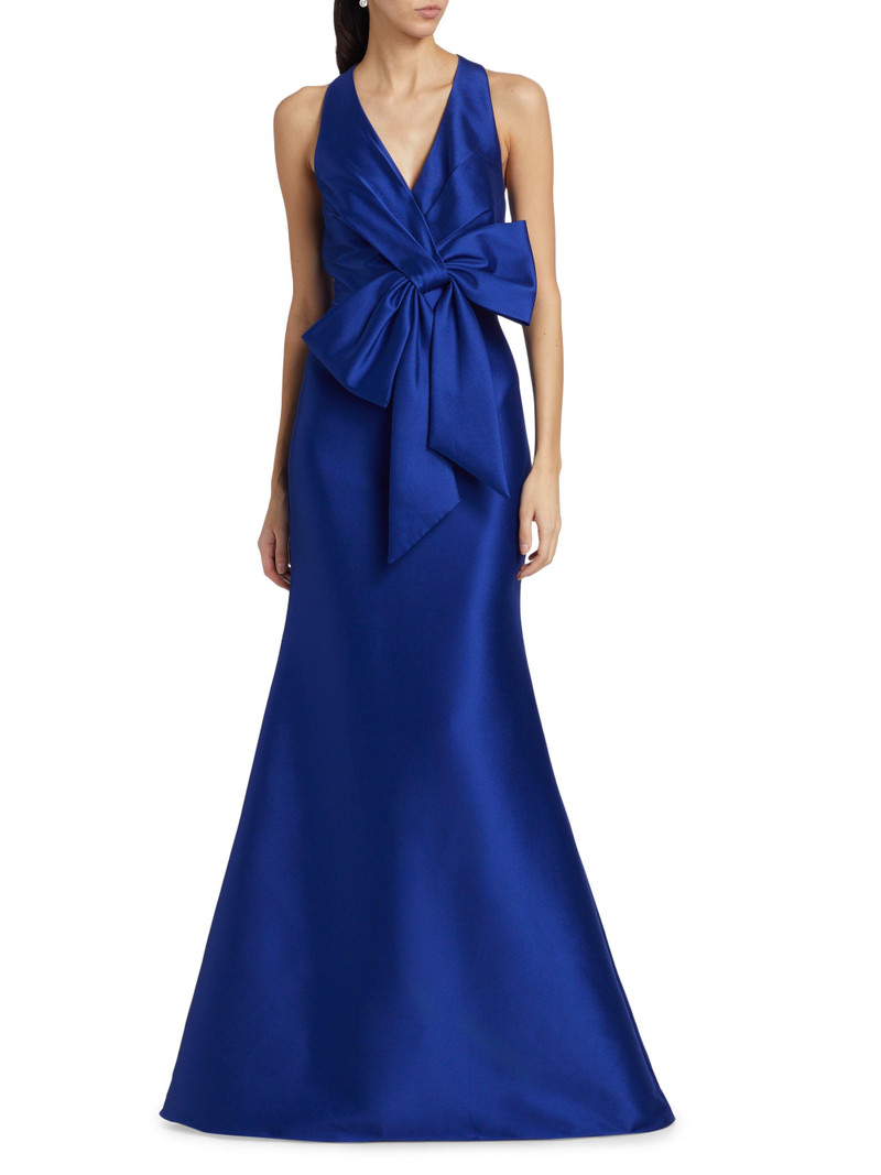 Women's Satin Mikado Bow Mermaid Gown - Cobalt 3