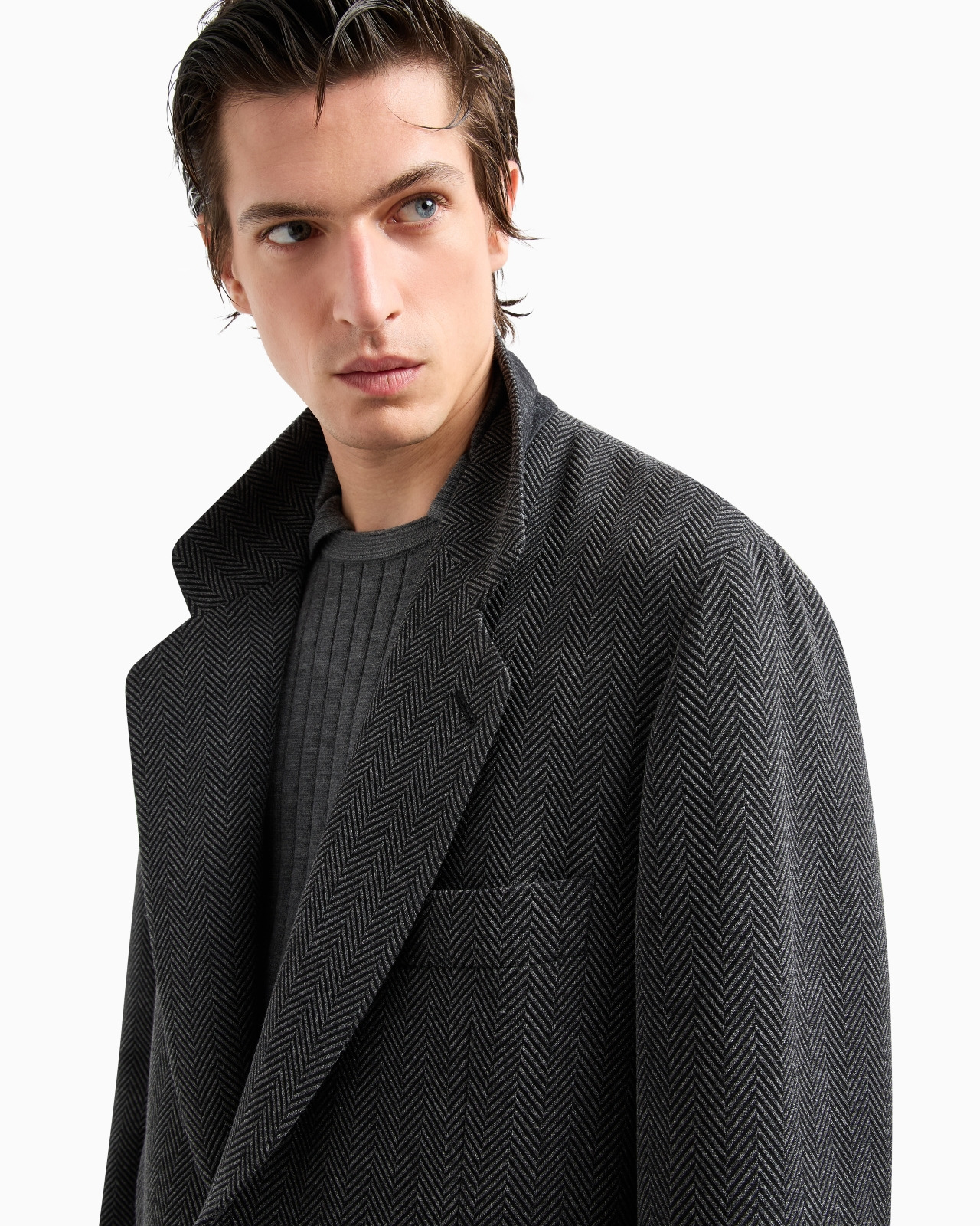 HERITAGE LINE SINGLE-BREASTED JACKET IN CHEVRON JACQUARD STRETCH VIRGIN WOOL - 5