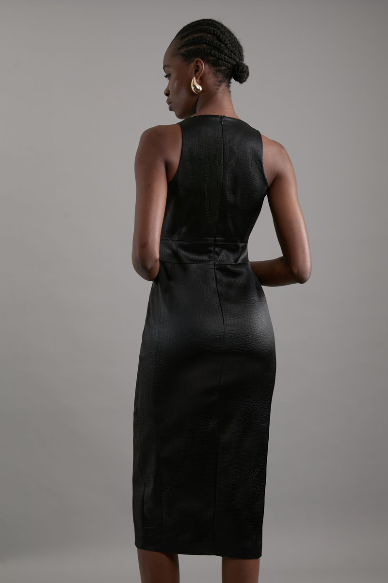 Petite Italian Structured Satin Bow Detail Tailored Midi Dress 4