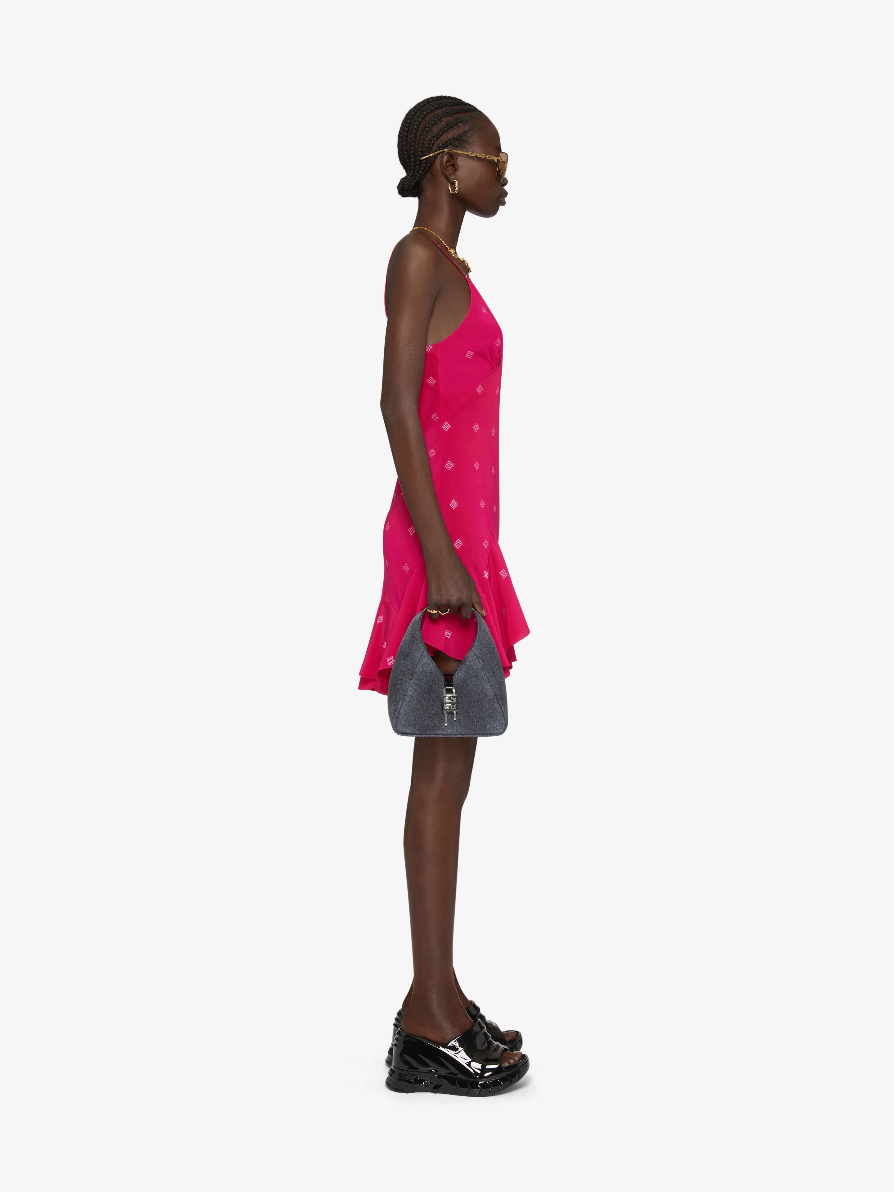 STRAPS DRESS IN 4G SILK WITH RUFFLES - 3
