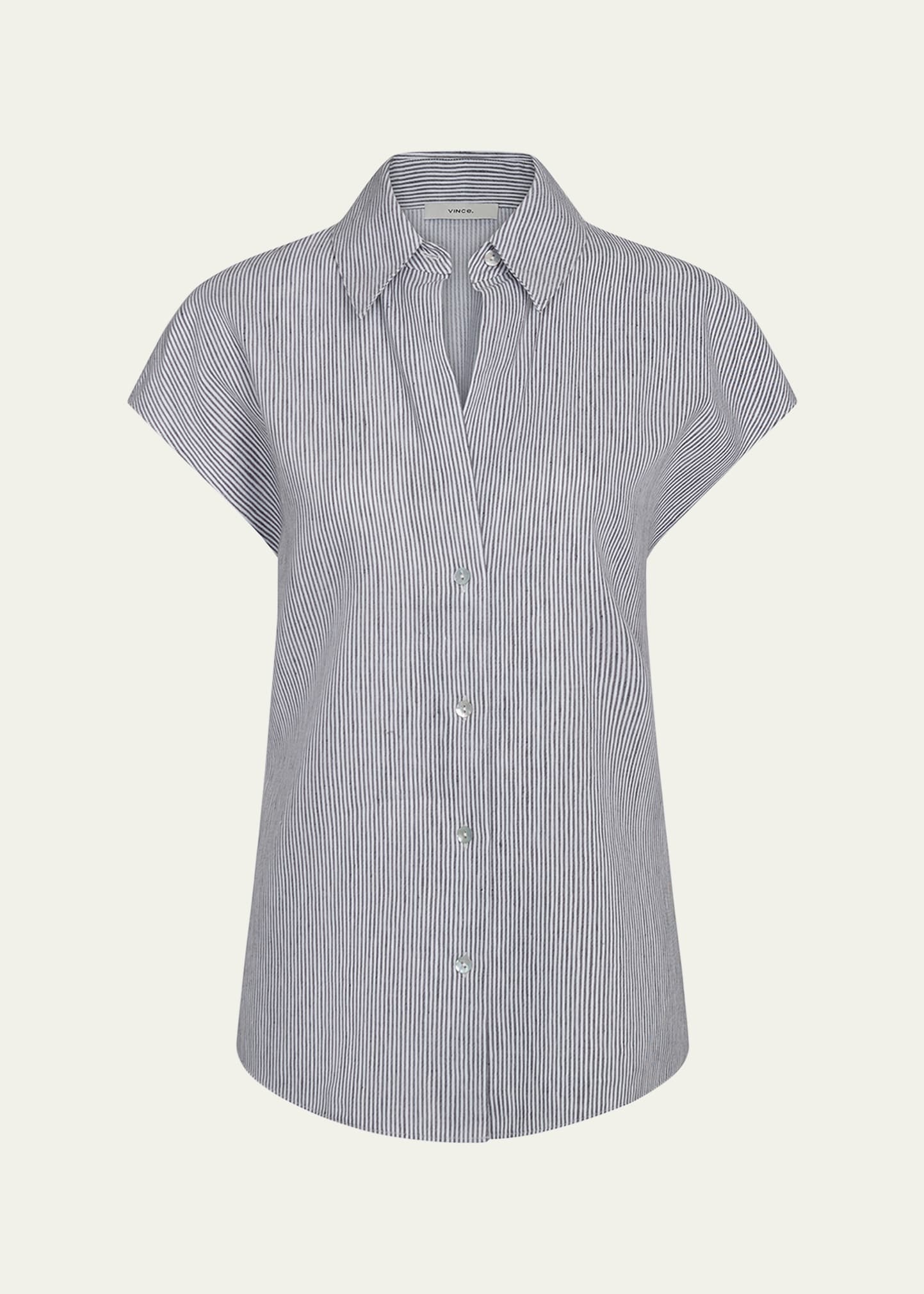 Ticking Stripe Cap-Sleeve Blouse - 1
