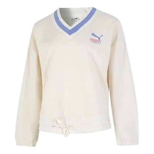 (WMNS) PUMA Logo V neck Sweatshirt 'White' 537524-65 - 1