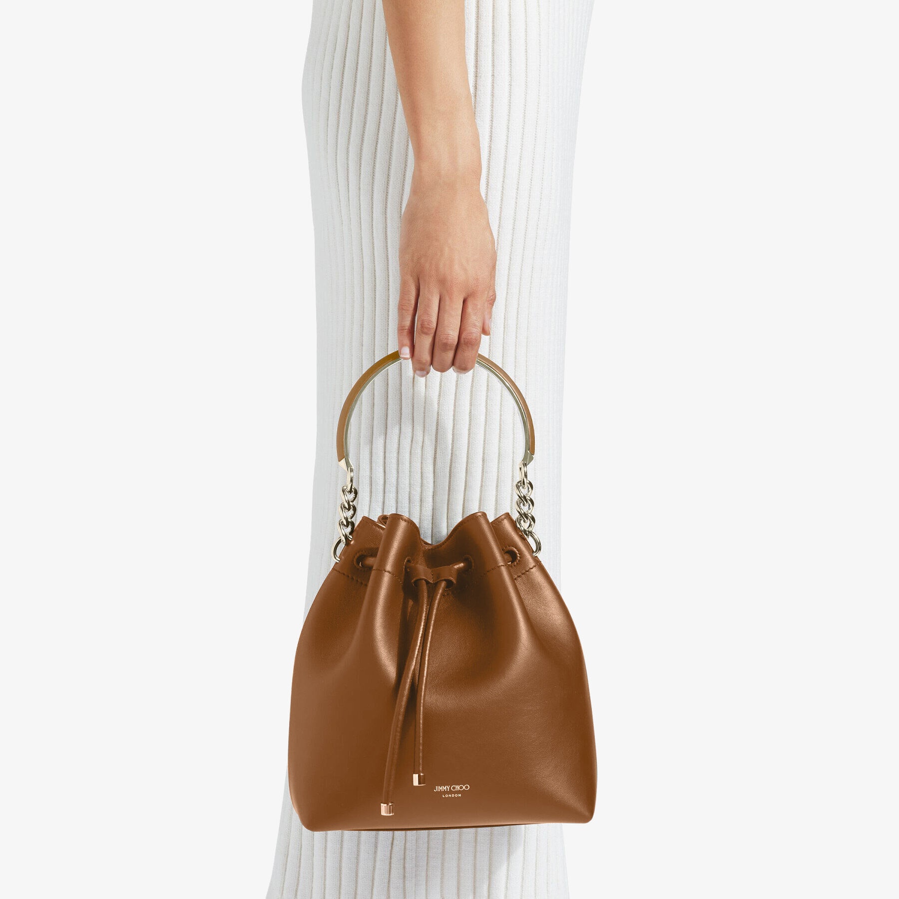 Bon Bon Bucket
Dark Tan Calf Leather Bag with Light Gold Metal Handle - 2
