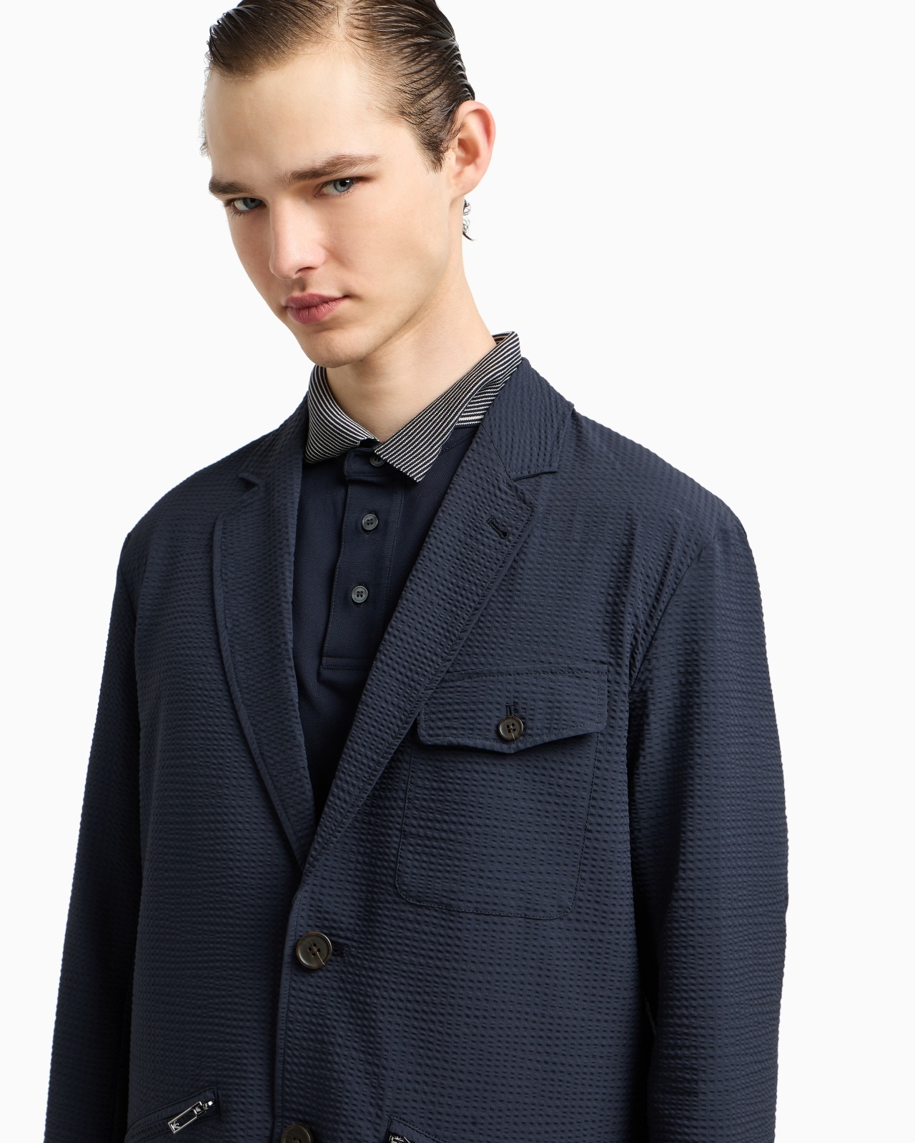 SINGLE-BREASTED NYLON SEERSUCKER BLAZER - 5